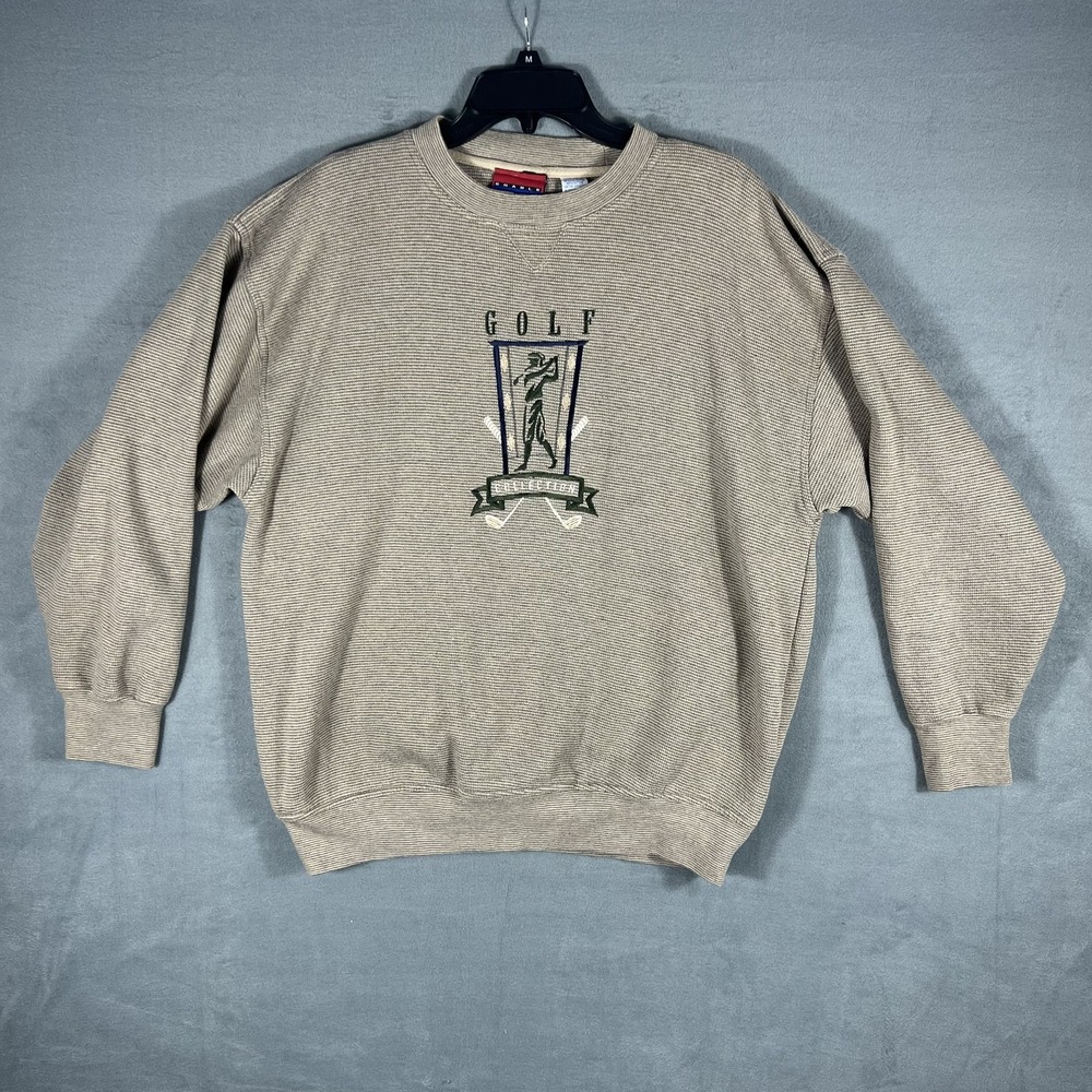 Crable Sportswear Men's L Tan Brown Striped Golf‎ Collection Embroidered